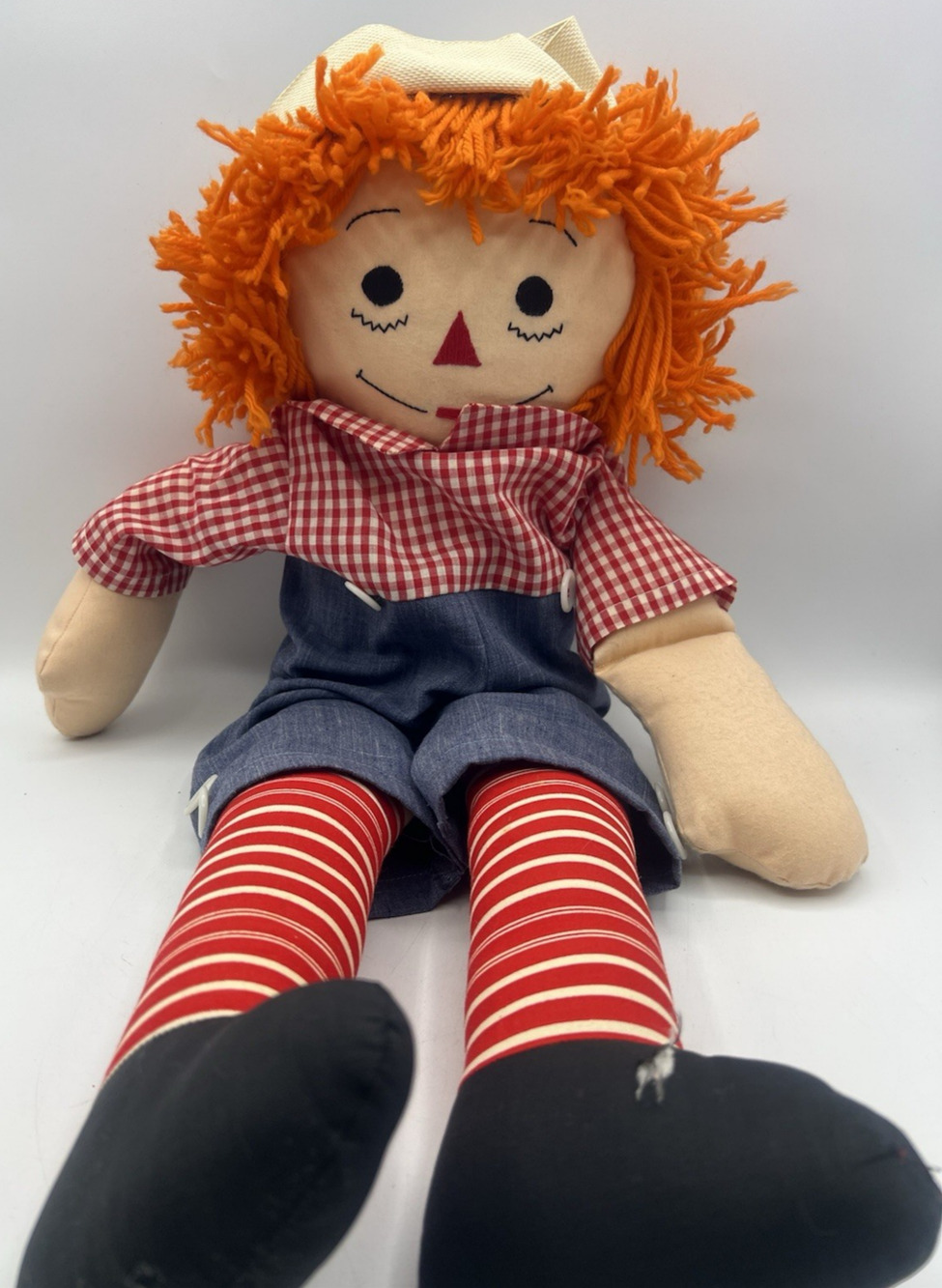 Vintage Wynelle Raggedy Ann Cloth Doll Red Yarn Hair Handmade Plush Toy 22”